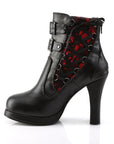 Demonia CRYPTO-51 | Black & Red Lace & Vegan Leather Ankle Boots