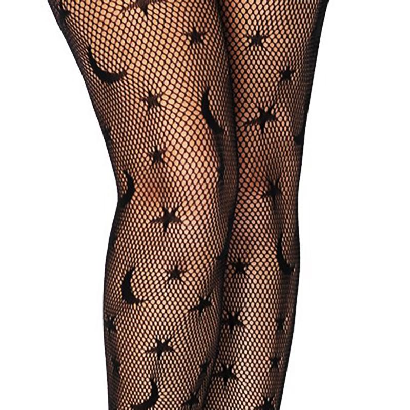Star Moon Embroidered Fishnet Tights