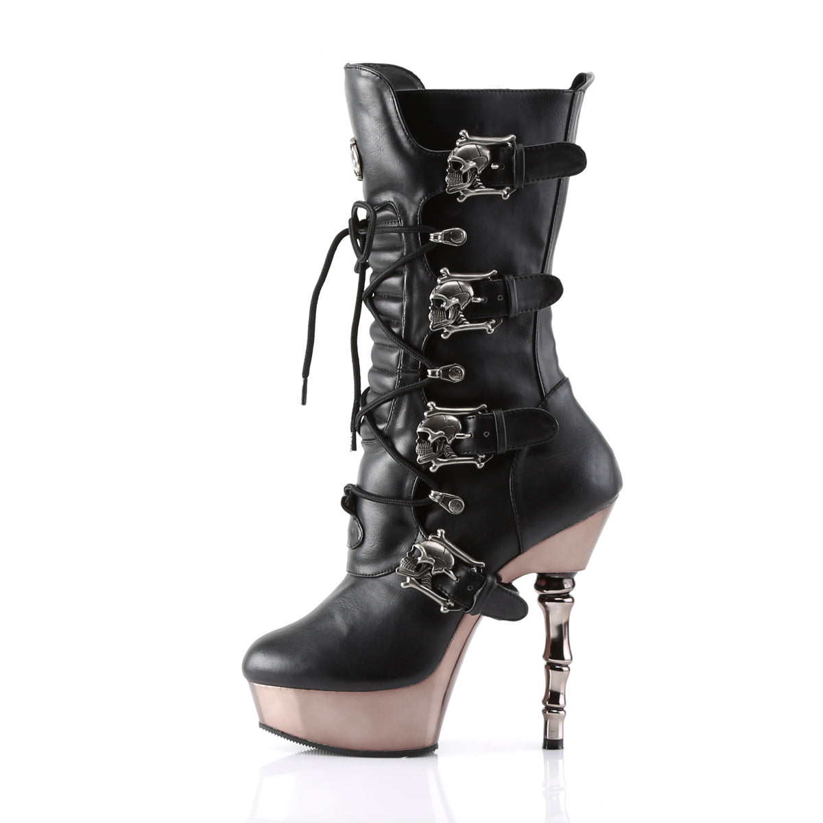 Demonia MUERTO-1026 | Black Pewter V. Leather Mid-Calf Boots