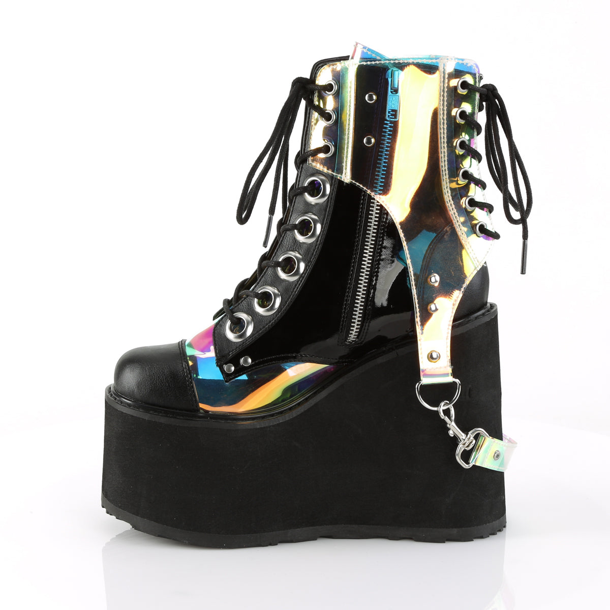 Demonia SWING-115 | Black Patent Leather Mirror TPU Ankle Boots