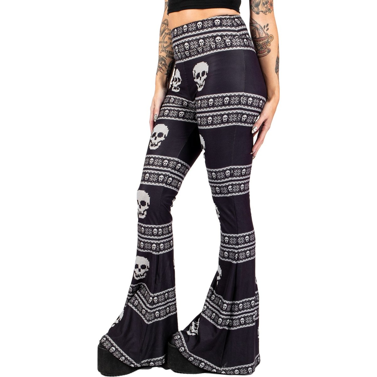 Knit Skull Hellz Bellz Flares – Too Fast