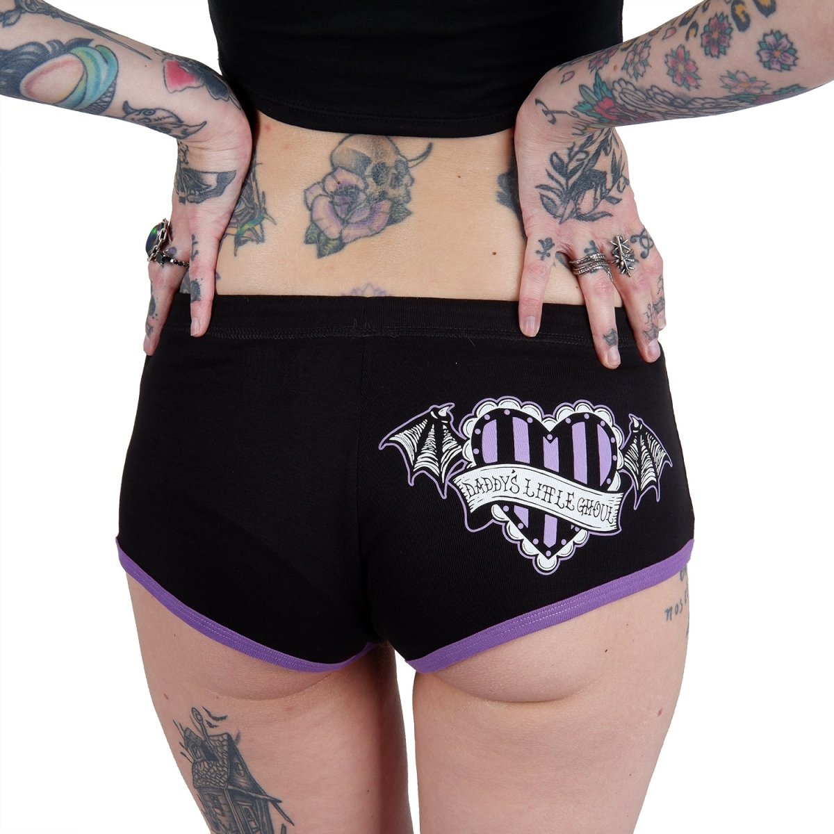 Too Fast | Daddy&#39;s Little Ghoul Purple Trim Short Shorts