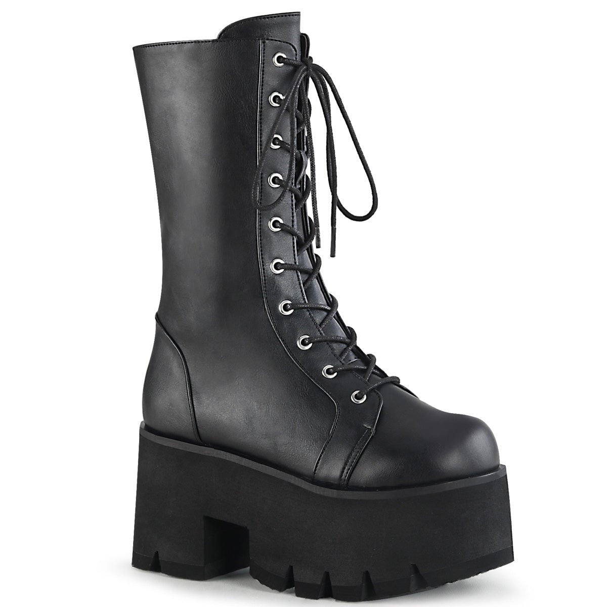 Too Fast | Demonia Ashes 105 | Black Vegan Leather Women&#39;s Mid Calf Boots