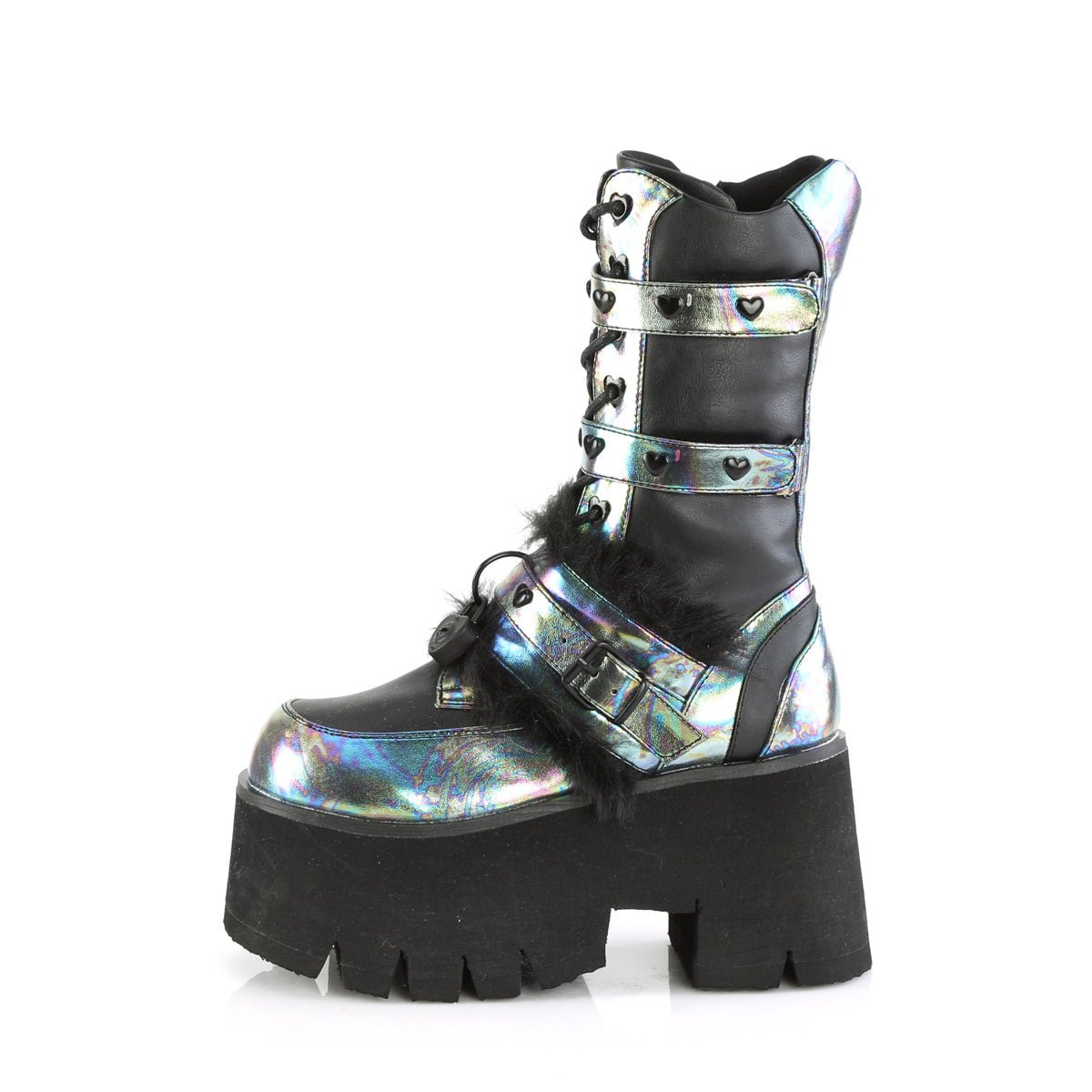 Too Fast | Demonia Ashes 120 | Black & Green Oil Vegan Leather Women's Mid Calf Boots