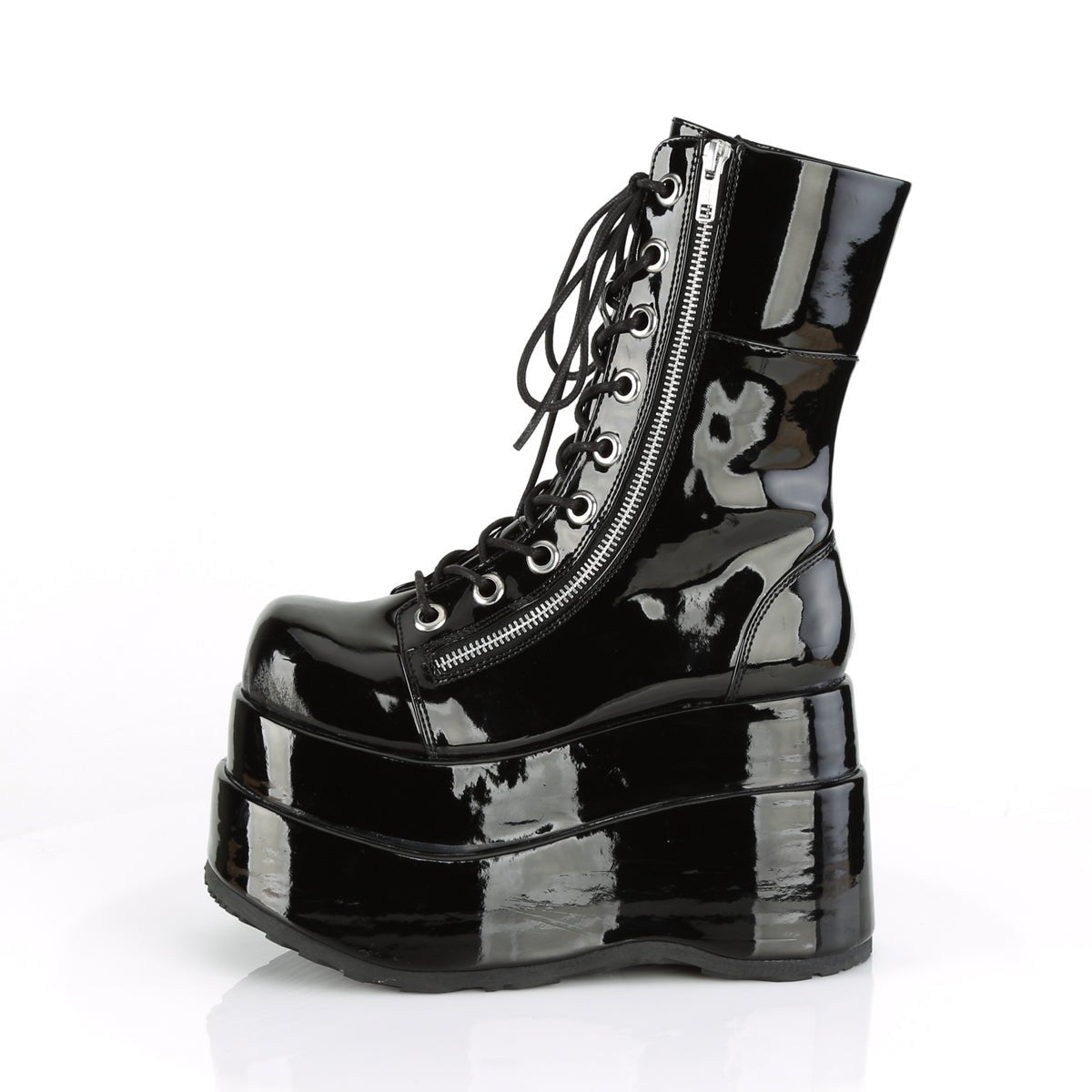 Too Fast | Demonia Bear 265 | Black Patent Leather Women&#39;s Mid Calf Boots