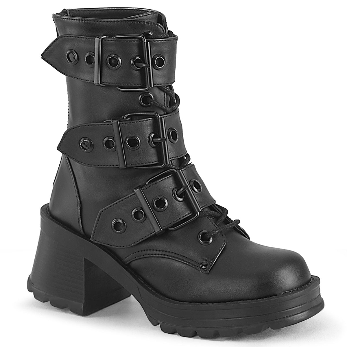 Too Fast | Demonia Bratty 118 | Black Vegan Leather Women&#39;s Ankle Boots