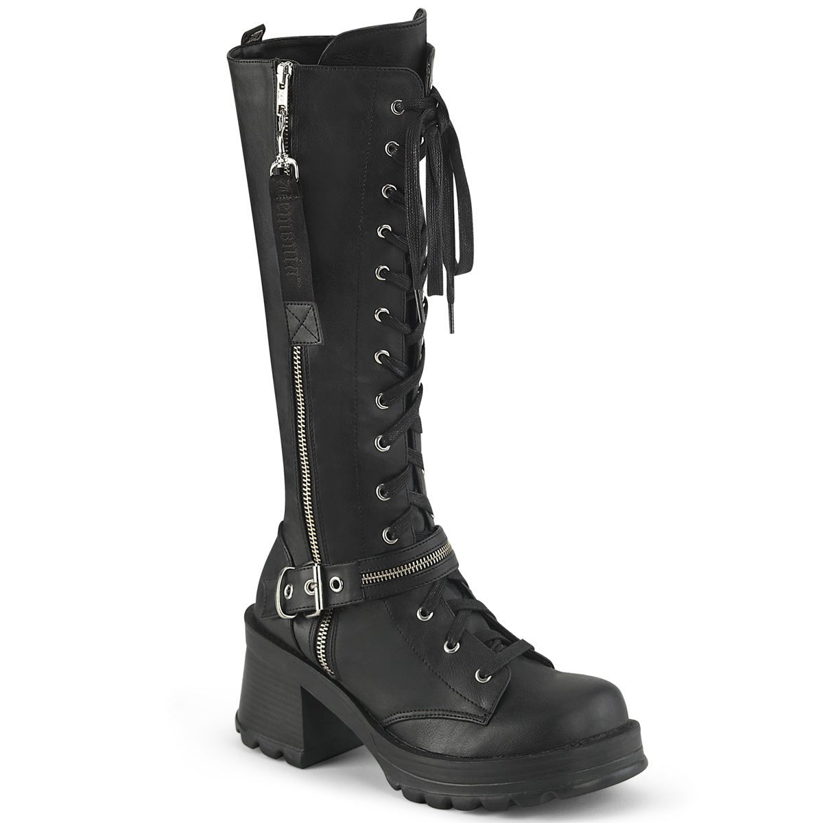 Too Fast | Demonia Bratty 206 | Black Vegan Leather Women's Knee High Boots