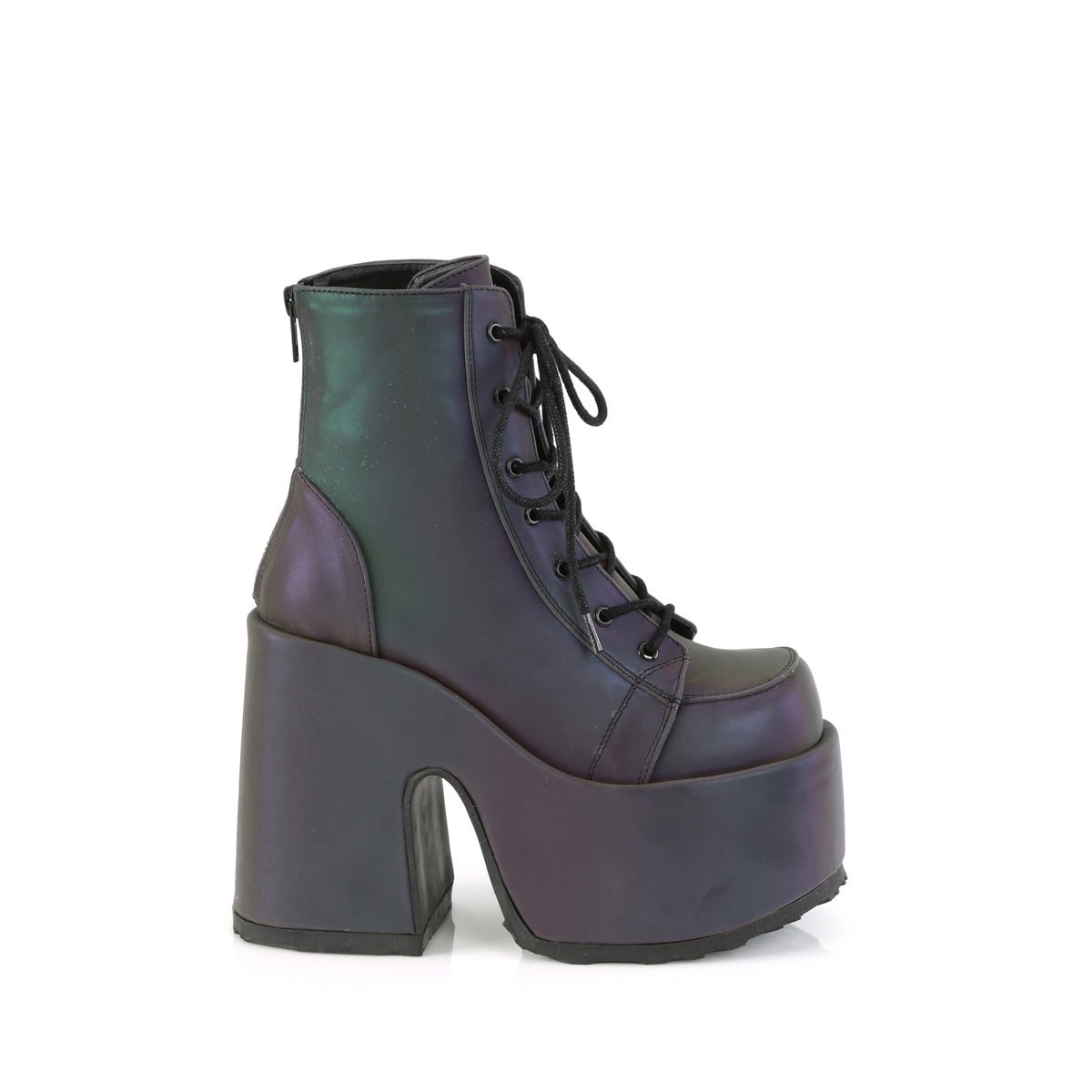 Too Fast | Demonia Camel 203 | Green Reflective Women&#39;s Ankle Boots