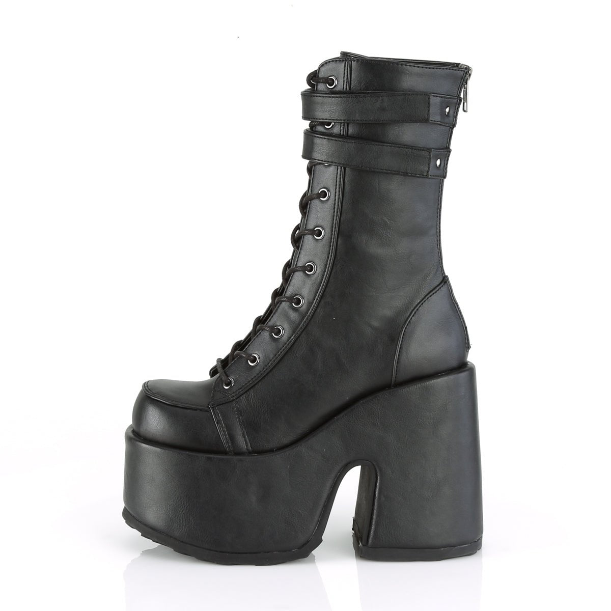 Too Fast | Demonia Camel 250 | Black Vegan Leather Women's Mid Calf Boots