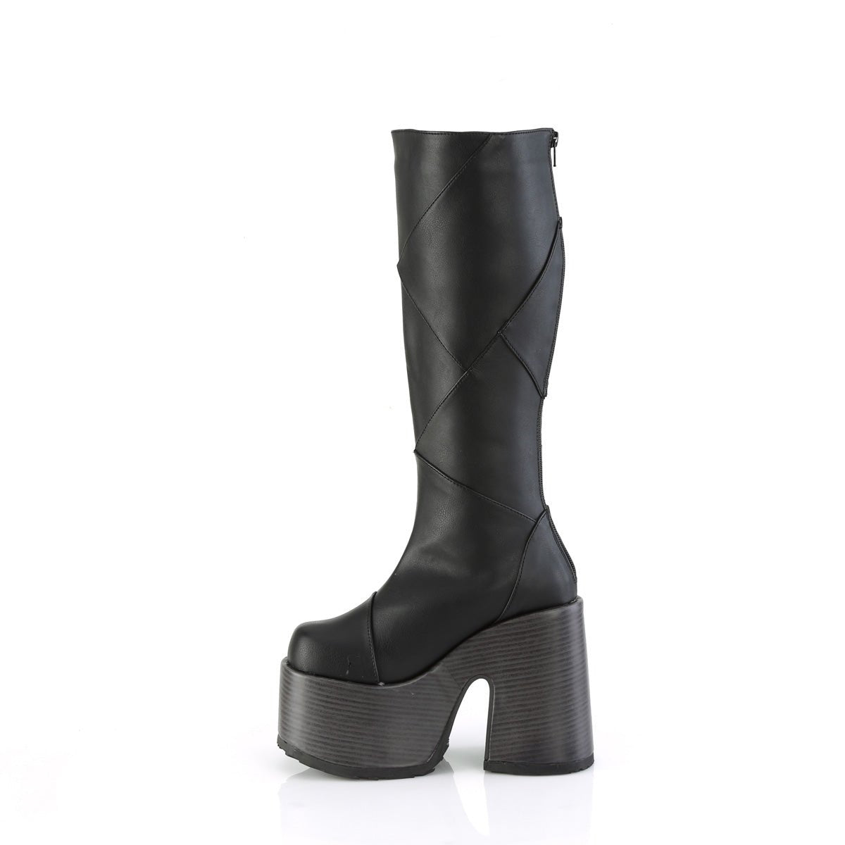 Too Fast | Demonia Camel 280 | Black Vegan Leather Women's Knee High Boots
