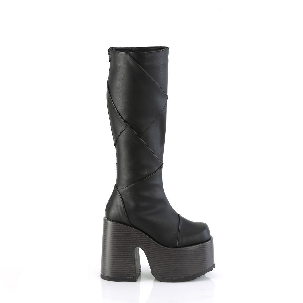 Too Fast | Demonia Camel 280 | Black Vegan Leather Women's Knee High Boots