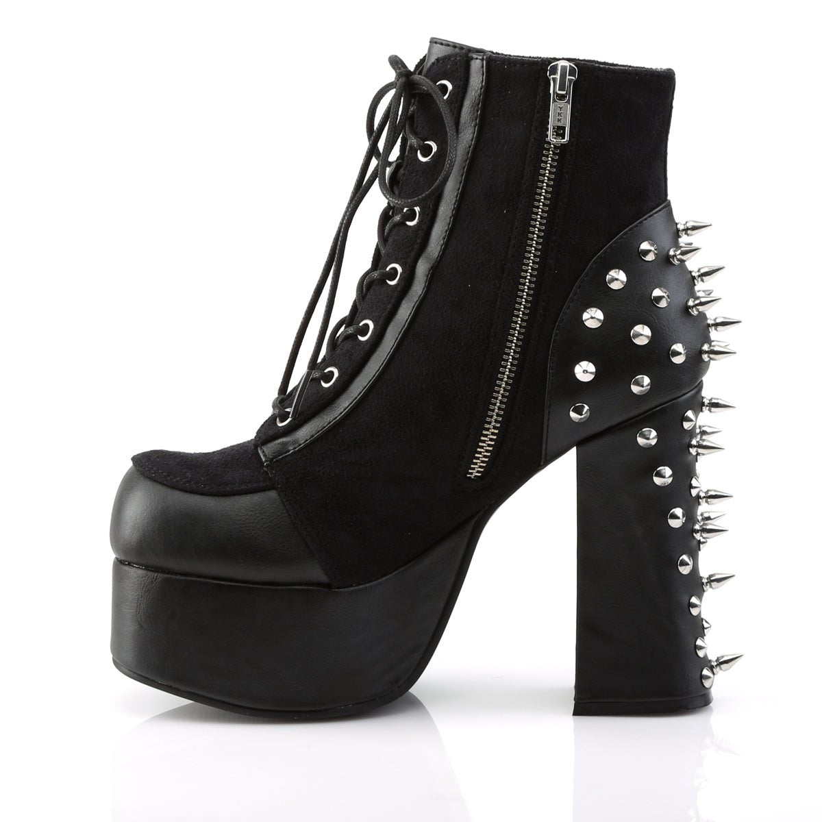 Too Fast | Demonia Charade 100 | Black Vegan Leather & Suede Women's Ankle Boots