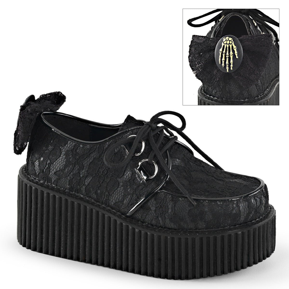 DEMONIA Creeper-206 Creepers - Black Vegan Suede-Vegan Leather