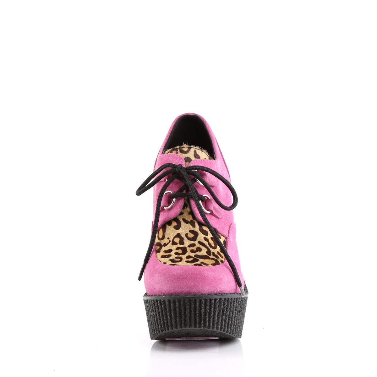 Too Fast | Demonia Creeper 304 | Hot Pink &amp; Leopard Vegan Suede &amp; Pony Women&#39;s Creepers