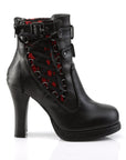Too Fast | Demonia Crypto 51 | Black & Red Lace & Vegan Leather Women's Ankle Boots