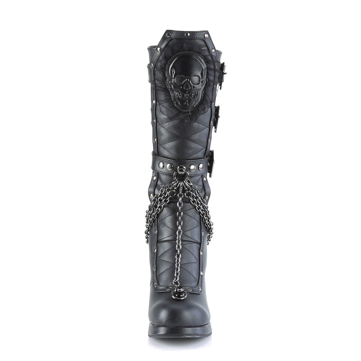 Too Fast | Demonia Crypto 67 | Black Vegan Leather Women's Mid Calf Boots
