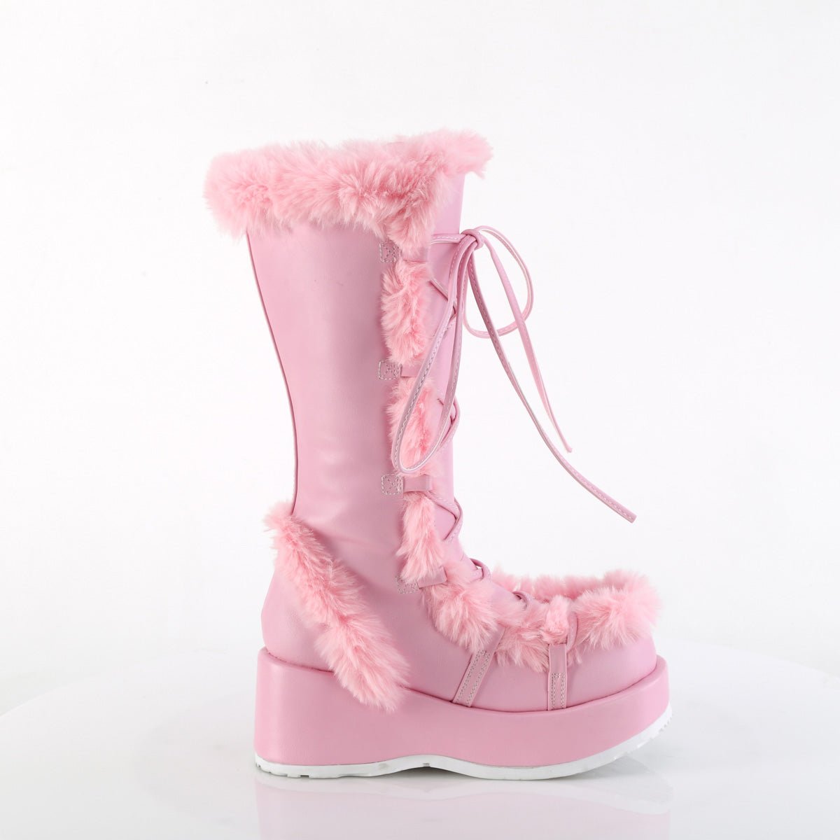 Too Fast | Demonia Cubby 311 | Baby Pink Vegan Leather Women&#39;s Mid Calf Boots