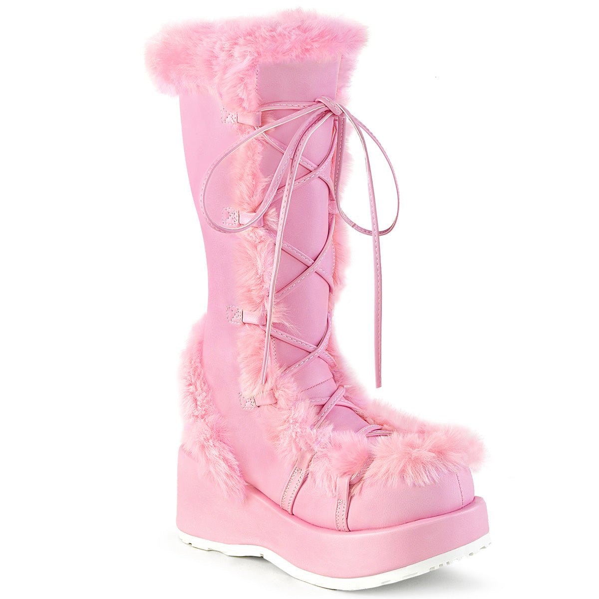 Too Fast | Demonia Cubby 311 | Baby Pink Vegan Leather Women&#39;s Mid Calf Boots
