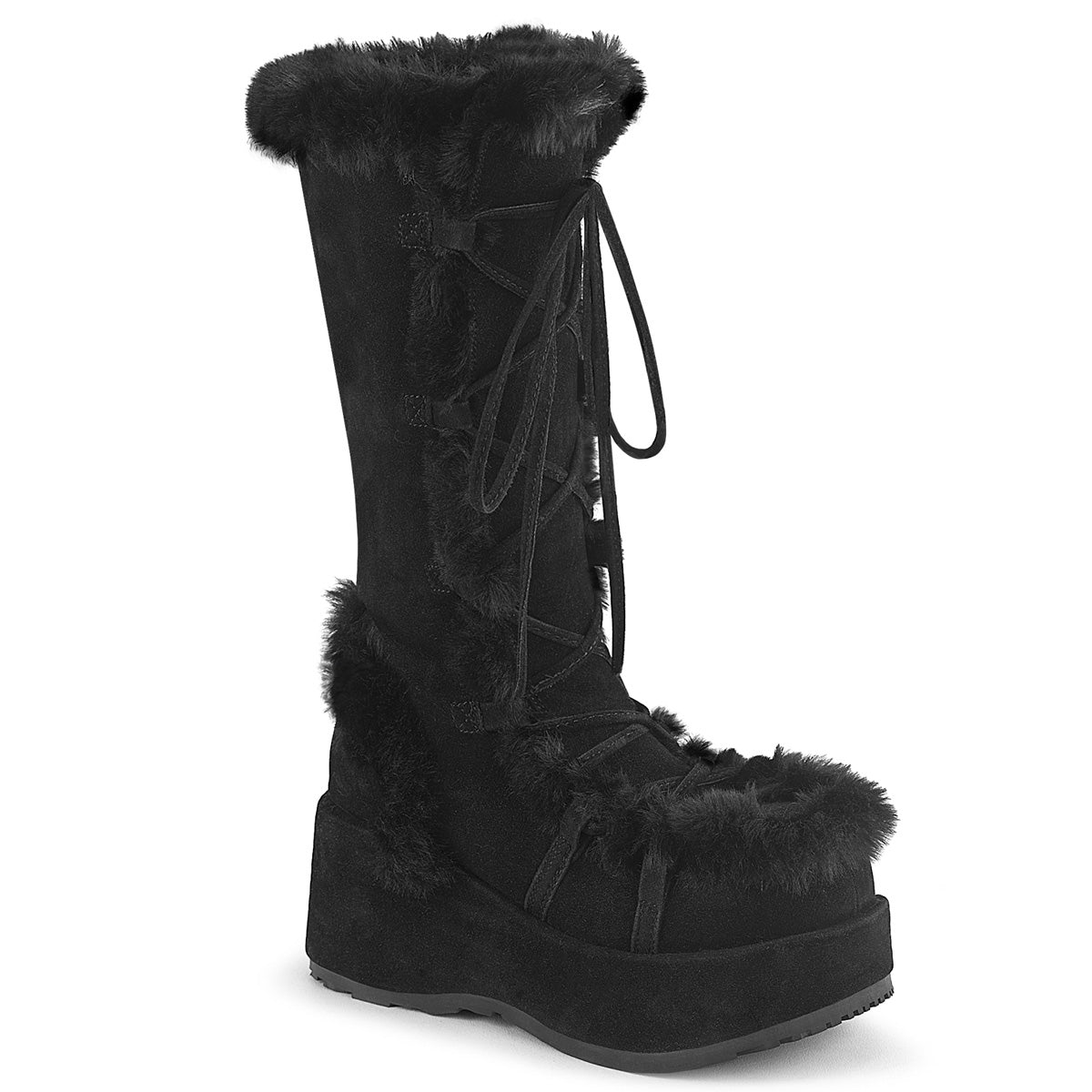 Too Fast | Demonia Cubby 311 | Black Vegan Suede Women&#39;s Mid Calf Boots