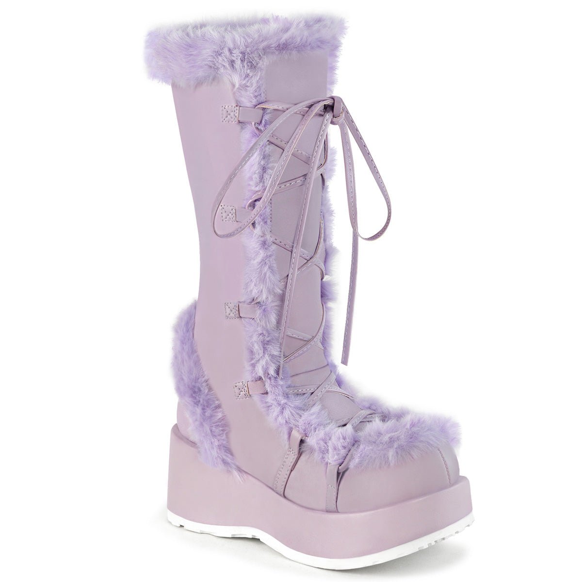 Too Fast | Demonia Cubby 311 | Lavender Vegan Leather Women's Mid Calf Boots