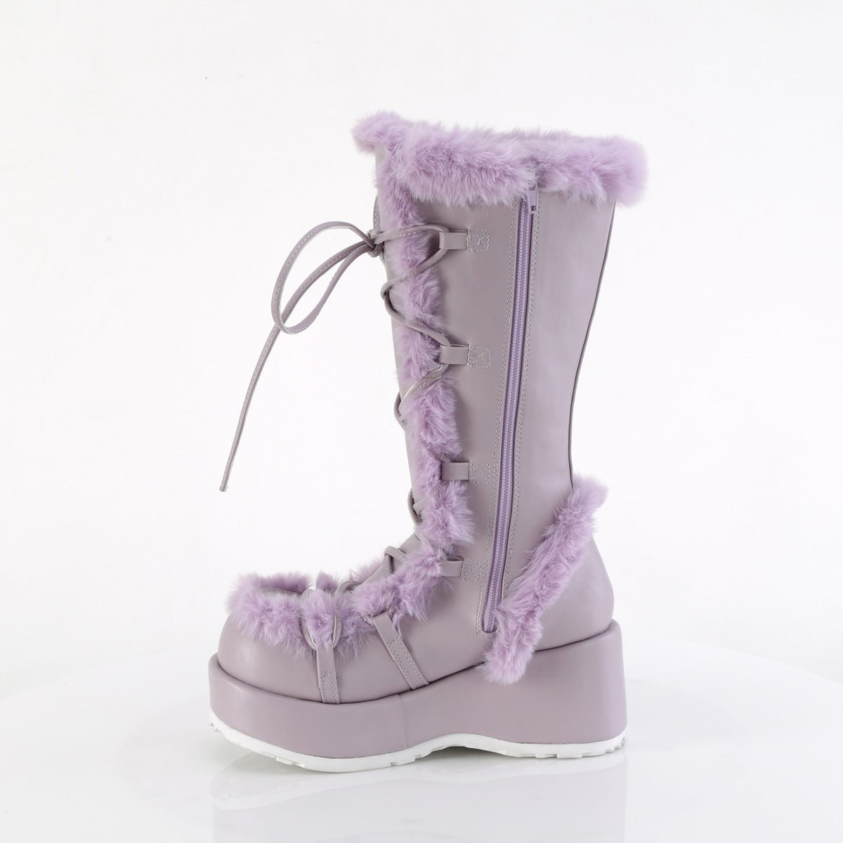 Too Fast | Demonia Cubby 311 | Lavender Vegan Leather Women&#39;s Mid Calf Boots
