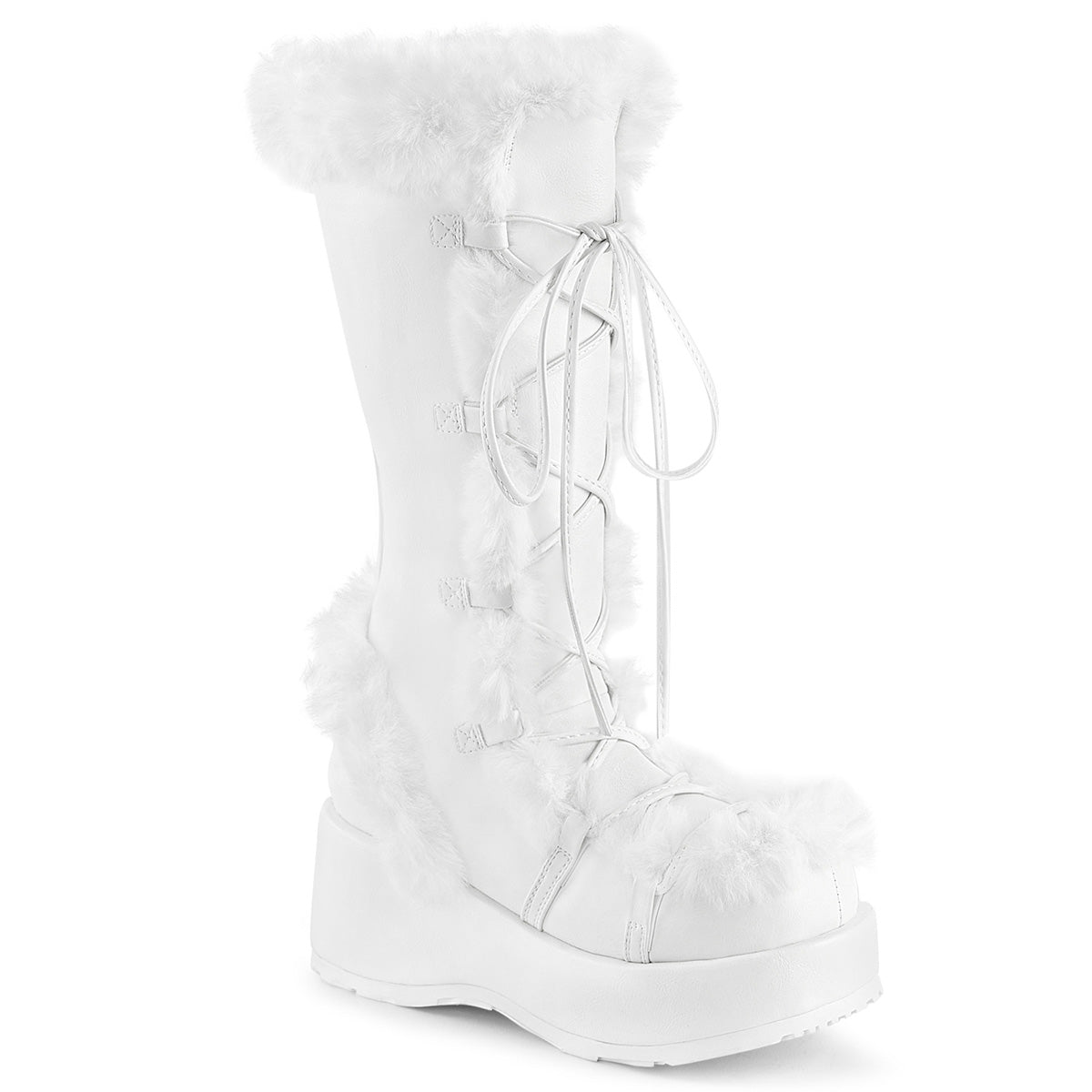 Too Fast | Demonia Cubby 311 | White Vegan Leather Women&#39;s Mid Calf Boots
