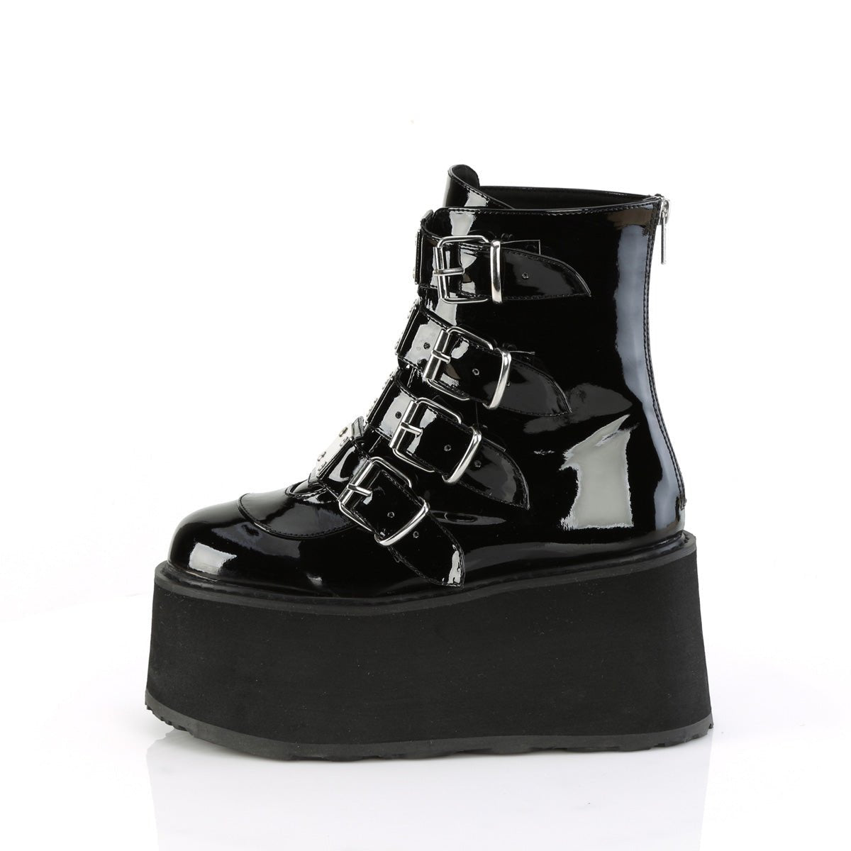 Too Fast | Demonia Damned 105 | Black Patent Leather Women's Ankle Boots