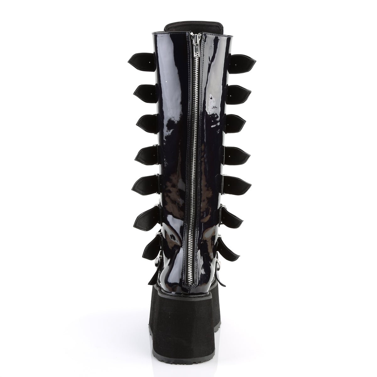 Too Fast | Demonia Damned 318 | Black Holographic Vegan Leather Women&#39;s Knee High Boots