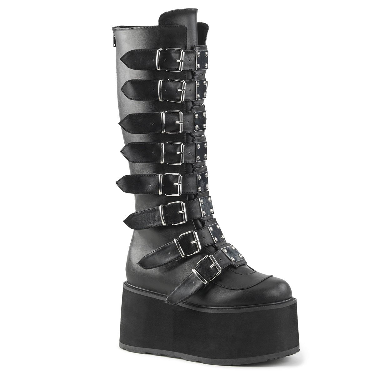 Too Fast | Demonia DAMNED-318 Black Vegan Leather, 3 1/2&quot; PF Ankle Boots