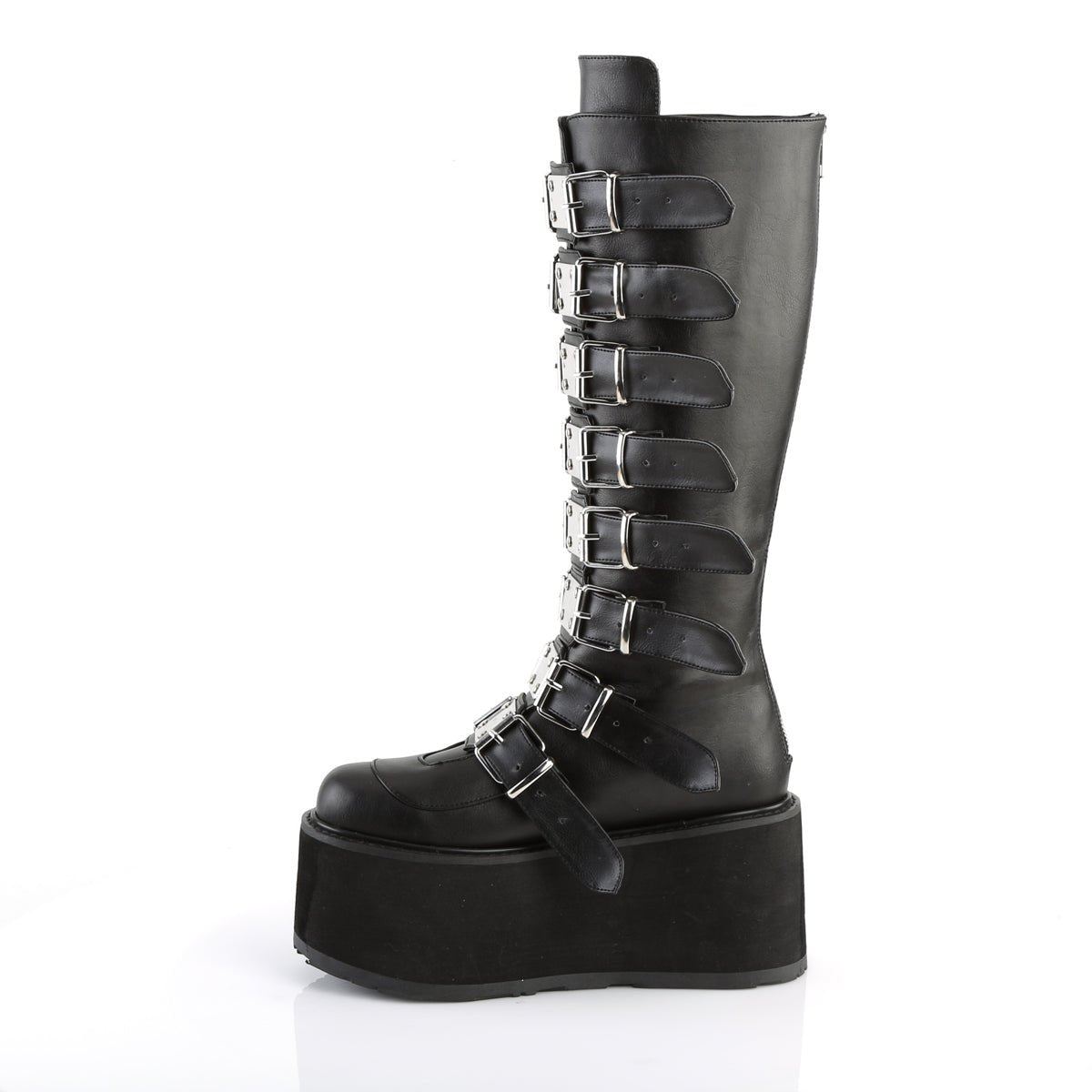 Too Fast | Demonia DAMNED-318 Black Vegan Leather, 3 1/2&quot; PF Ankle Boots