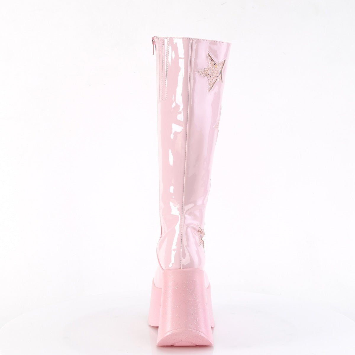 Too Fast | Demonia Dynamite 218 | Baby Pink Patent Leather &amp; Glitter Women&#39;s Knee High Boots