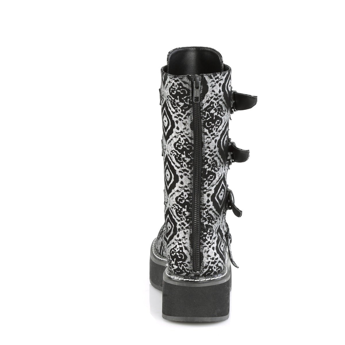 Too Fast | Demonia Emily 322 | Black &amp; Silver Faux Nubuck Leather Women&#39;s Mid Calf Boots