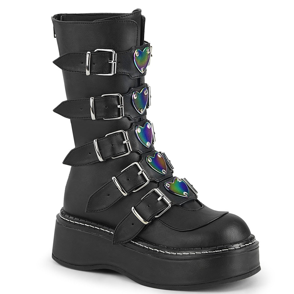 Too Fast | Demonia Emily 330 | Black Vegan Leather Women's Mid Calf Boots