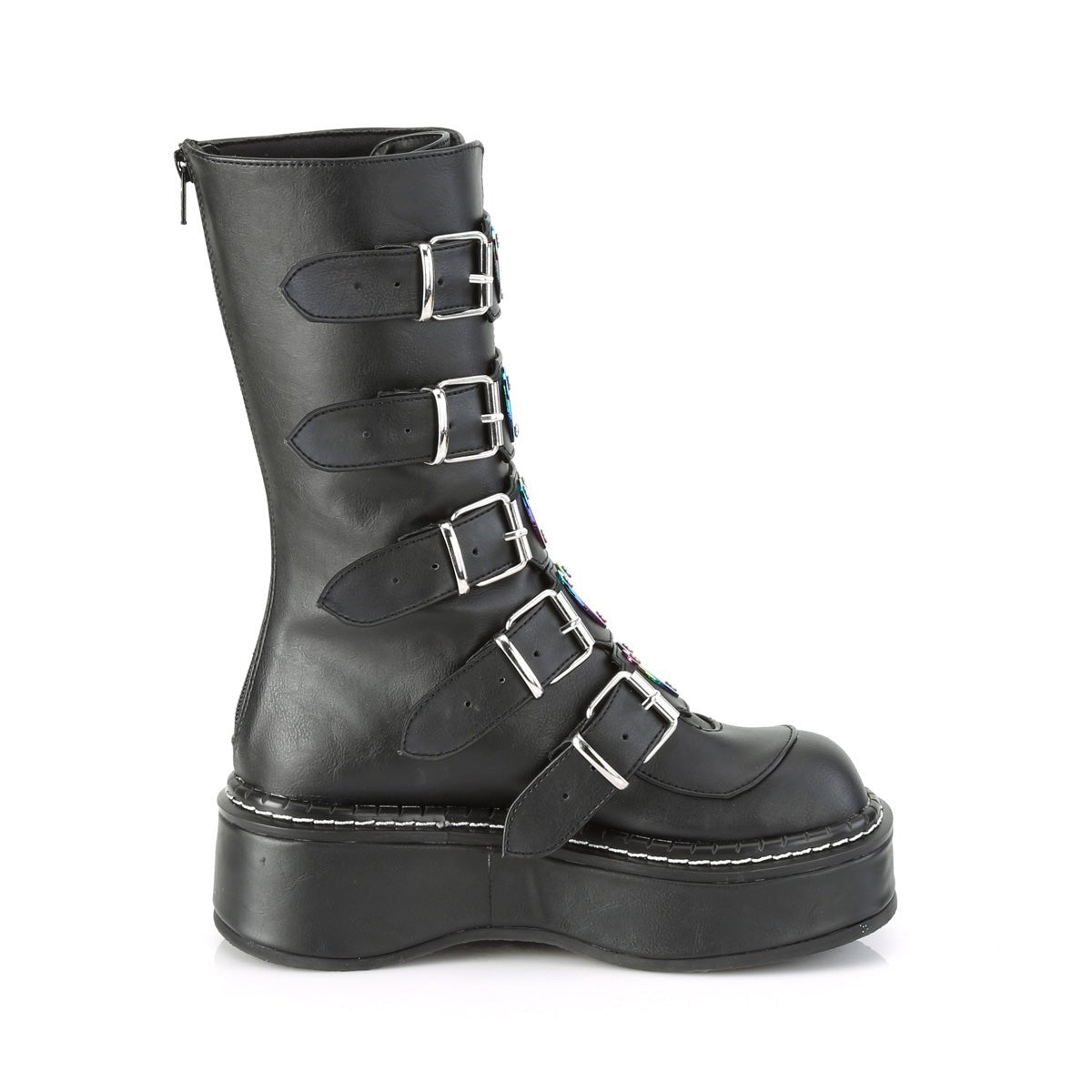 Too Fast | Demonia Emily 330 | Black Vegan Leather Women&#39;s Mid Calf Boots