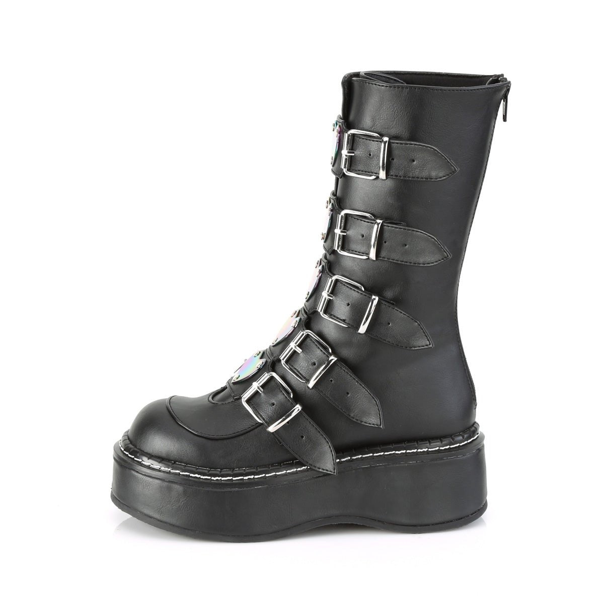 Too Fast | Demonia Emily 330 | Black Vegan Leather Women&#39;s Mid Calf Boots