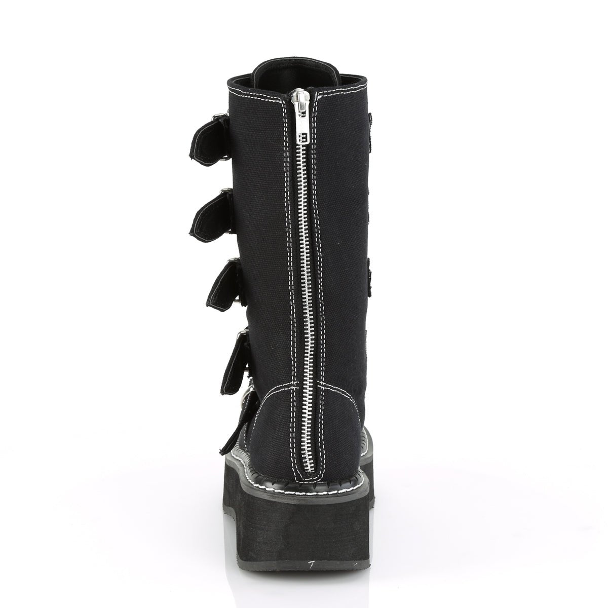 Too Fast | Demonia Emily 341 | Black Canvas Women's Mid Calf Boots