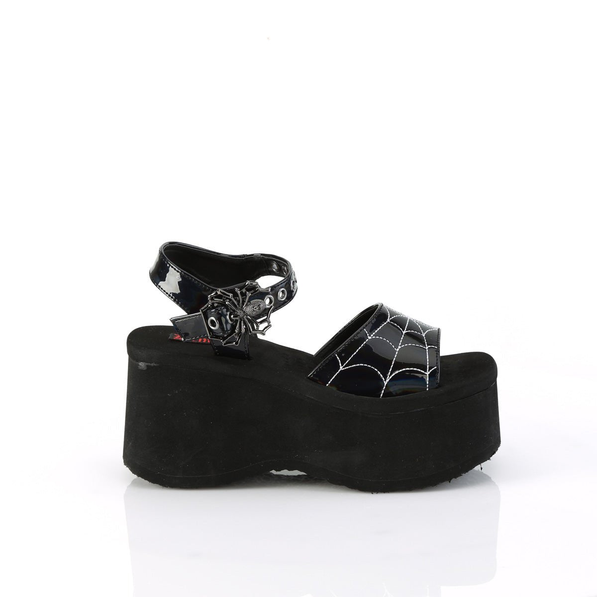 Too Fast | Demonia Funn 10 | Black Holographic Patent Leather Women&#39;s Sandals