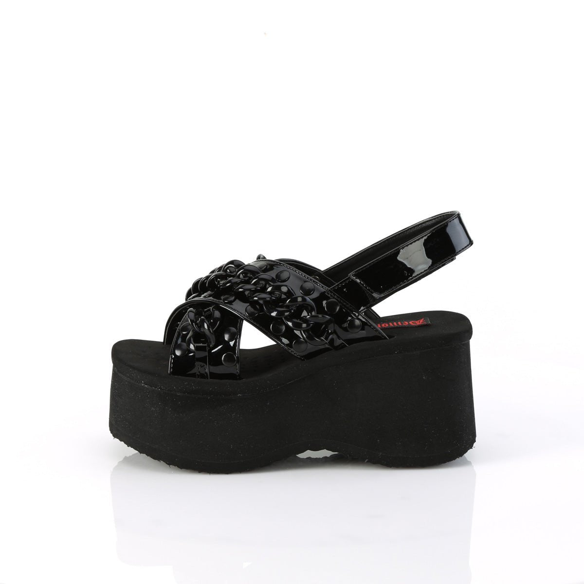 Too Fast | Demonia Funn 12 | Black Patent Leather Women&#39;s Sandals