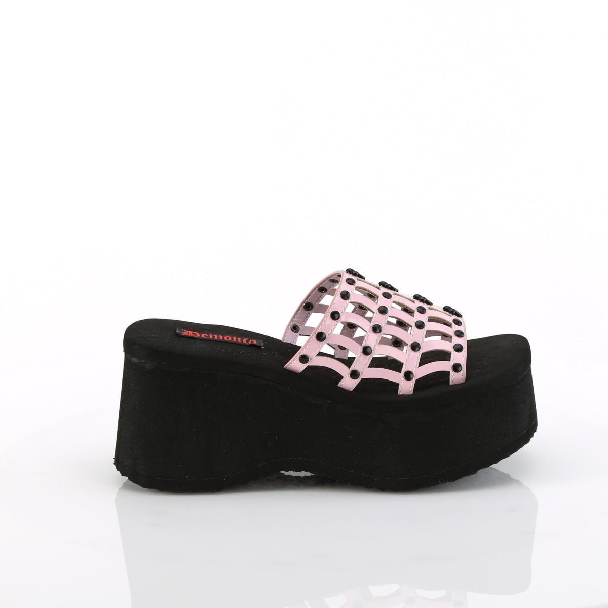 Too Fast | Demonia Funn 13 | Baby Pink Hologram Patent Women&#39;s Sandals