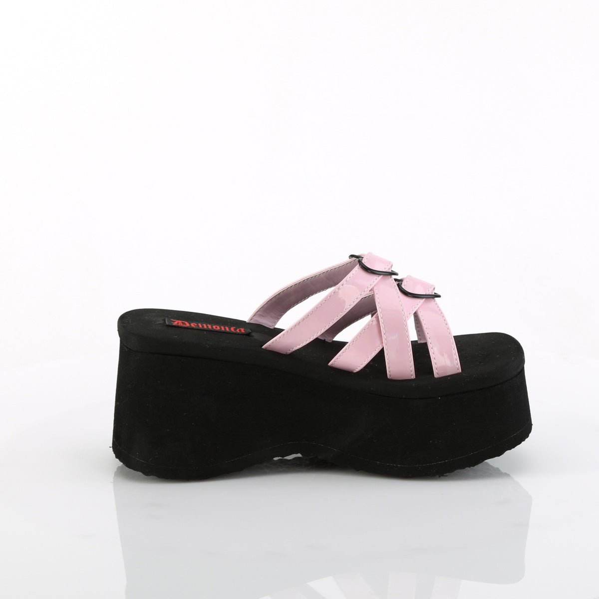 Too Fast | Demonia Funn 15 | Baby Pink Hologram Patent Women&#39;s Sandals