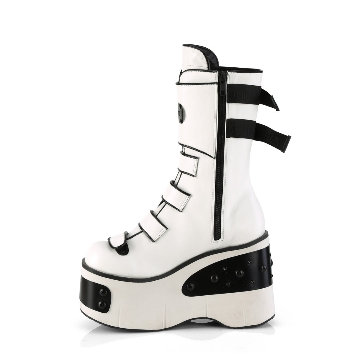 Too Fast | Demonia Kera 108 | White Vegan Leather Women's Mid Calf Boots