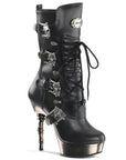 Too Fast | Demonia Muerto 1026 | Black & Pewter Vegan Leather & Chrome Women's Mid Calf Boots