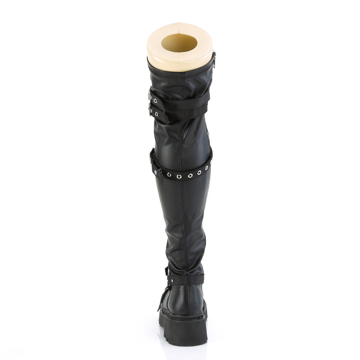 Too Fast | Demonia Renegade 320 | Black Stretch Vegan Leather Women&#39;s Over The Knee Boots