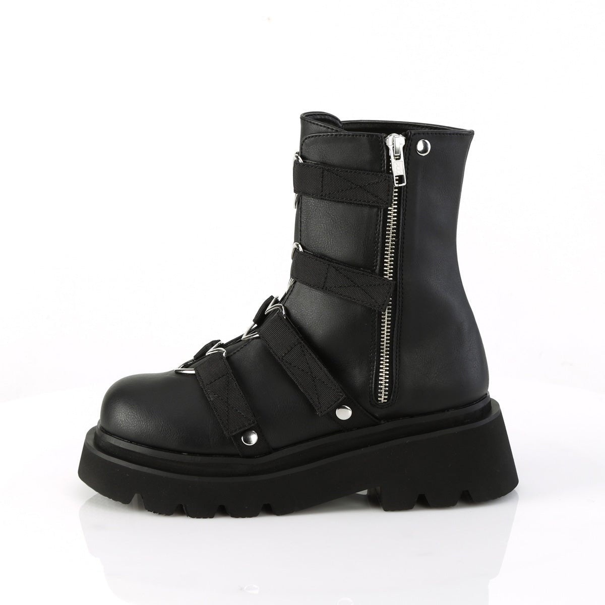 Too Fast | Demonia Renegade 50 | Black Vegan Leather & Nylon Women's Ankle Boots