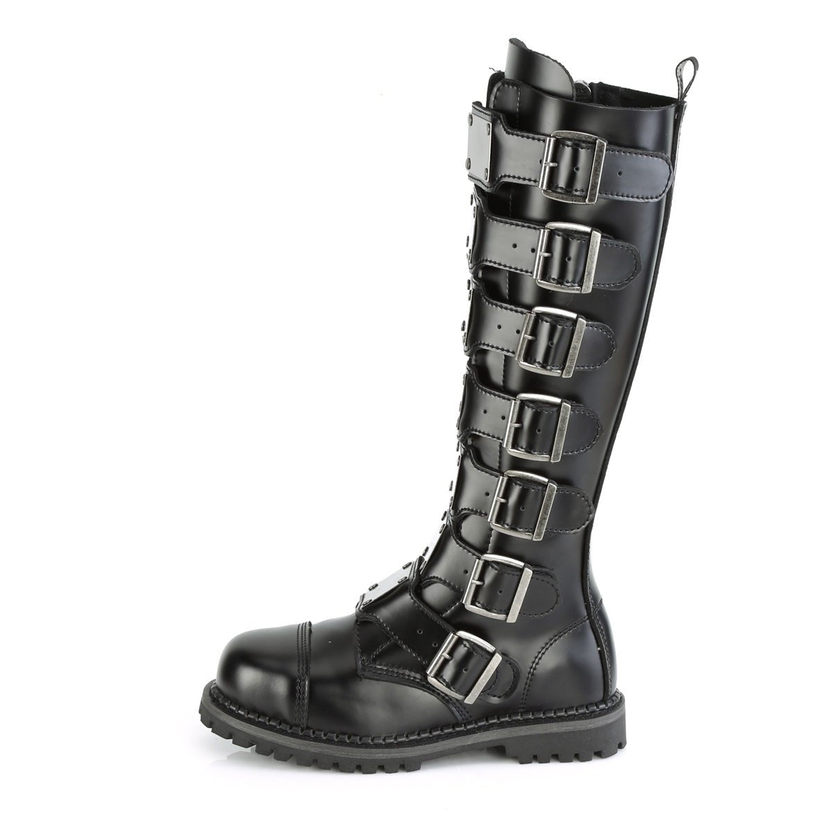 Too Fast | Demonia Riot 21 Mp | Black Leather Unisex Combat Boots