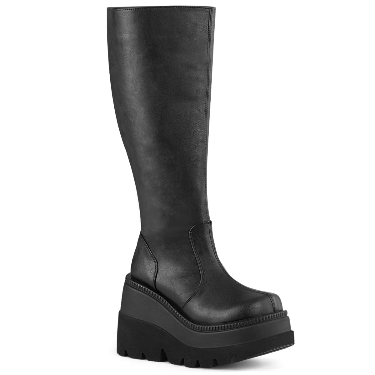 Too Fast | Demonia Shaker 100 Wc | Black Vegan Leather Women's Knee High Boots