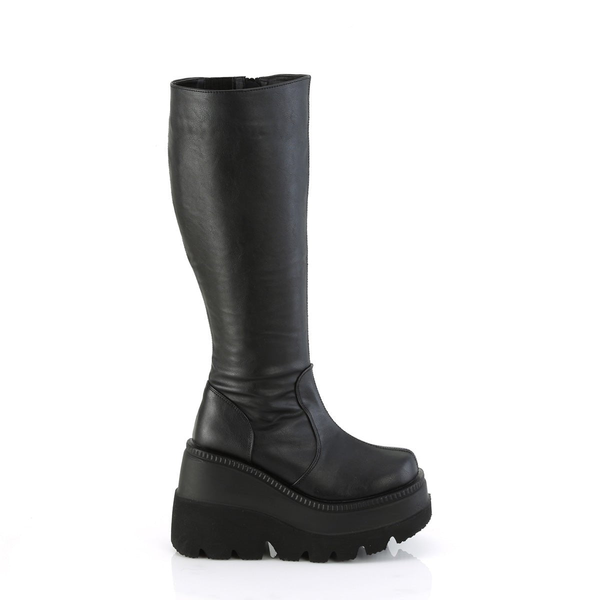 Too Fast | Demonia Shaker 100 Wc | Black Vegan Leather Women's Knee High Boots