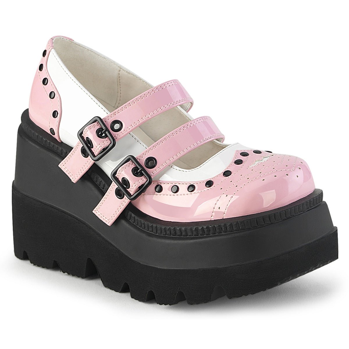 Too Fast | Demonia Shaker 27 | Baby Pink Patent Leather Women&#39;s Mary Janes