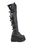 Too Fast | Demonia Shaker 350 | Black Stetch Vegan Leather Women's Over The Knee Boots