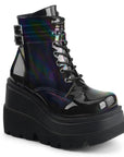 Too Fast | Demonia Shaker 52 | Black Hologram Women's Ankle Boots